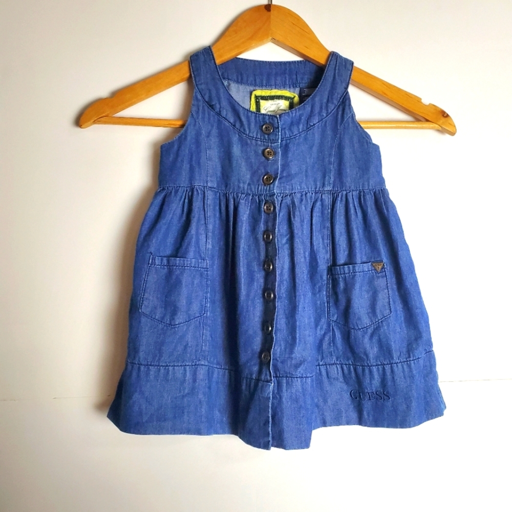 💜Guess Jeans brand girl's blue jean like dress size: 2T